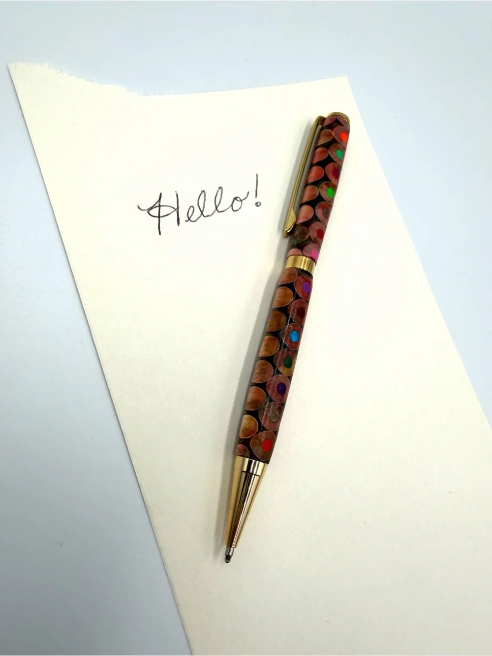 Custom Wood & Colored Pencil Resin Hand-Turned Ballpoint Pen